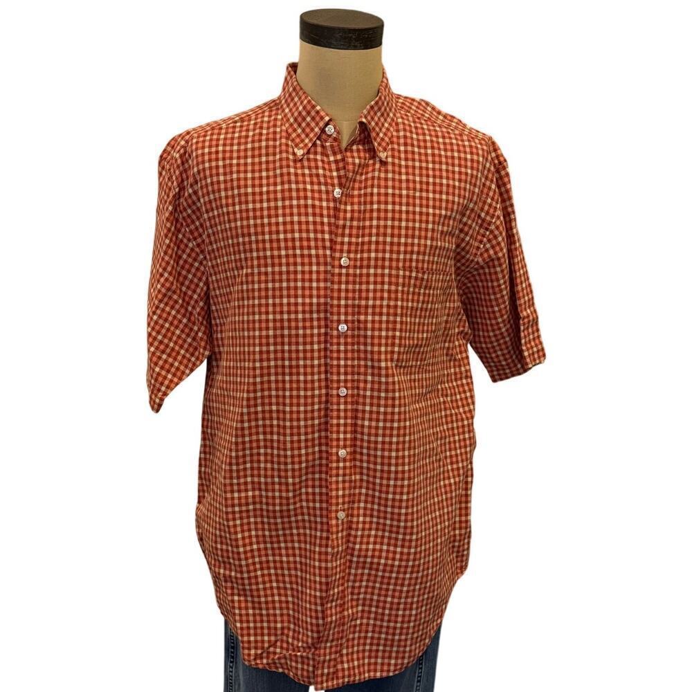 AUSTIN REED London Orange Check Linen/Cotton Shirt Top XXL 2XL